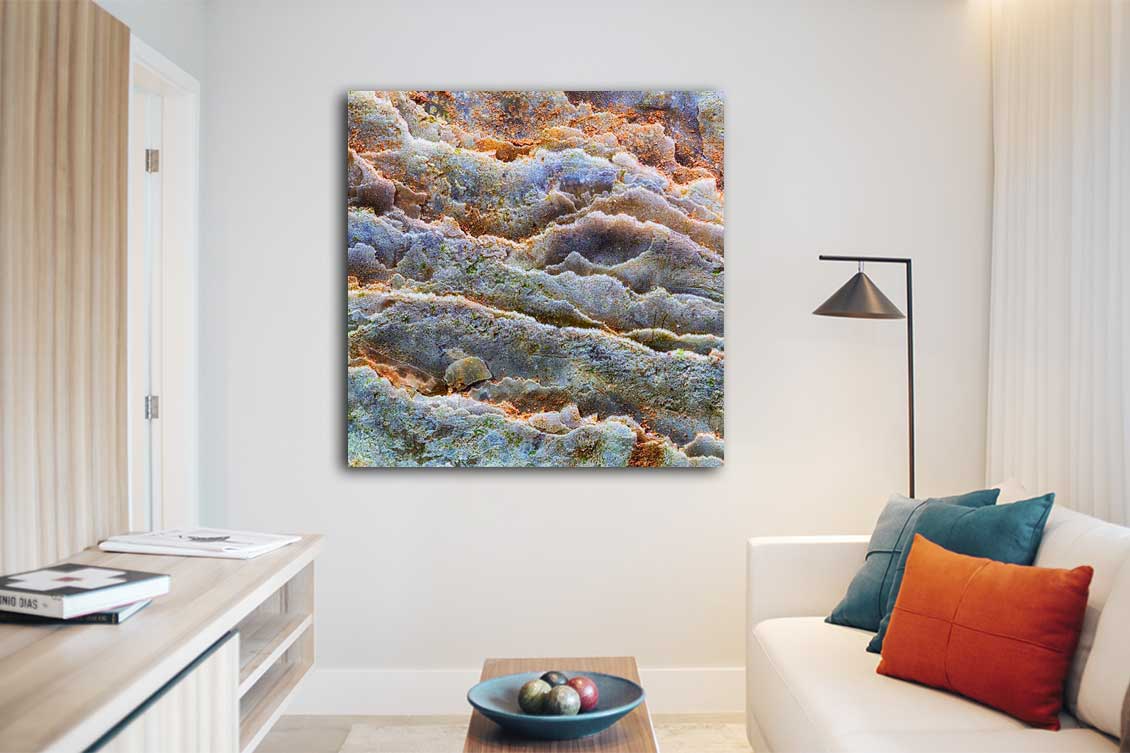 Artwork in square shape displayed on staged room