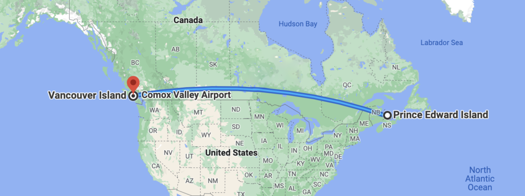 map showing distance from PEI to Vancouver Island